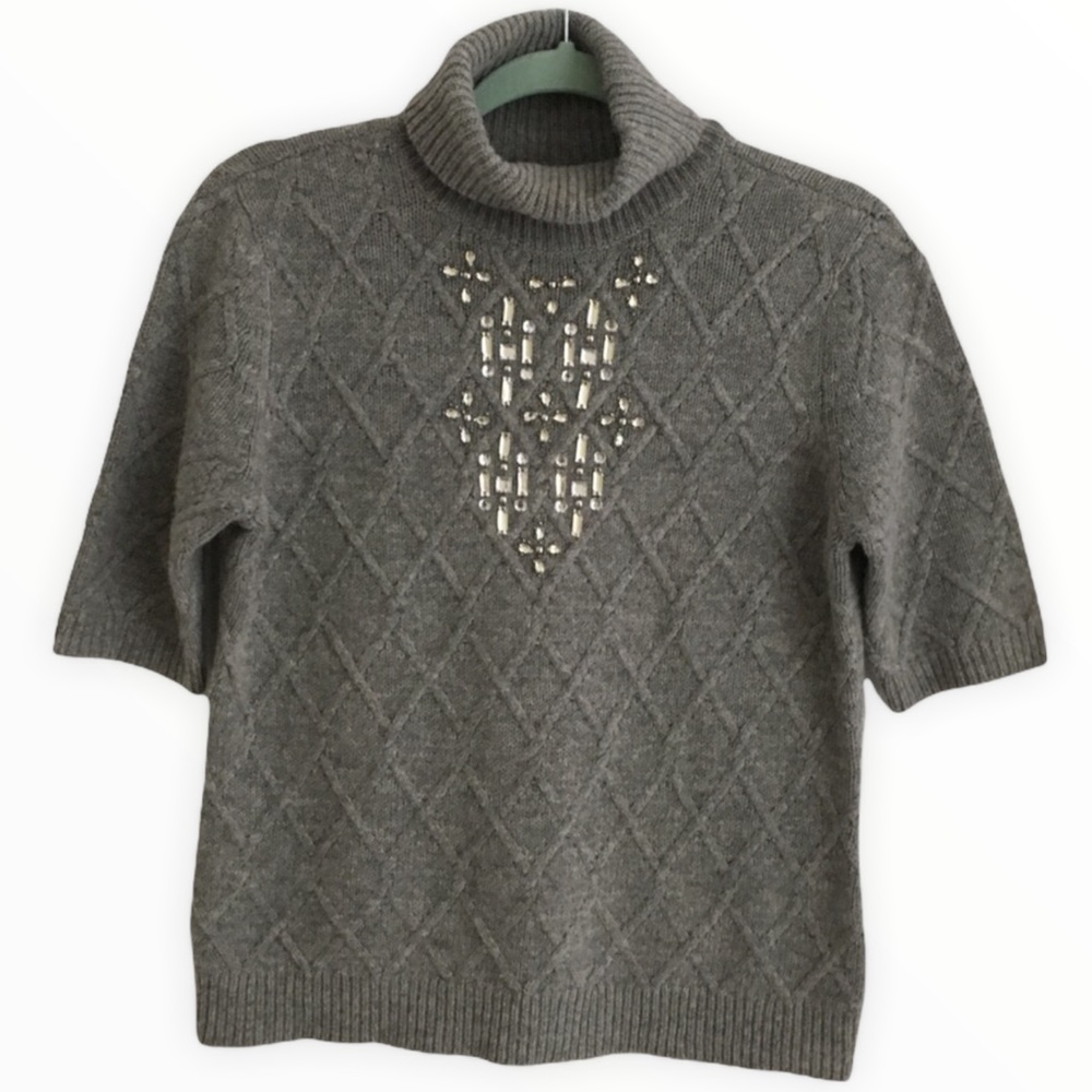 The Limited Grey Wool Blend Jeweled Sweater Size M